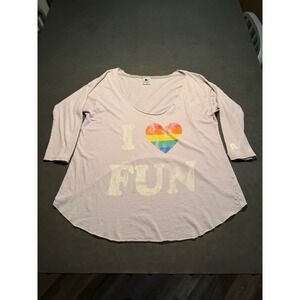 Rebel Yell I Heart Fun Rainbow Pride High Low Graphic Tee Purple Medium USA